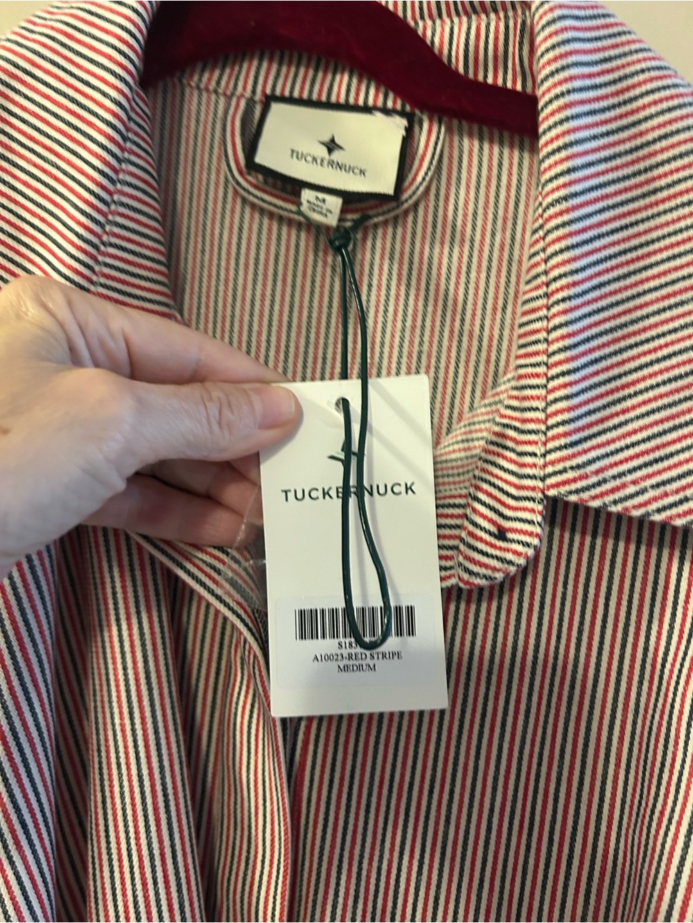 NWT, Tuckernuck Medium, Navy Red Cream Striped short sleeve tie-belt dress - Picture 4 of 5